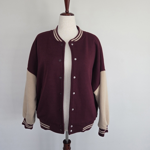 Arizona Jean Company Maroon and Tan Varsity Jacket Size M - Picture 2 of 7